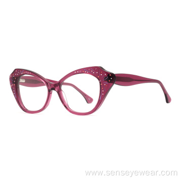 Women Rhinestone Diamond Acetate Optical Frame Glasses